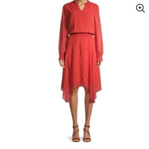LADIES TIME & TRUE SHARK-BITE HEM MIDI DRESS